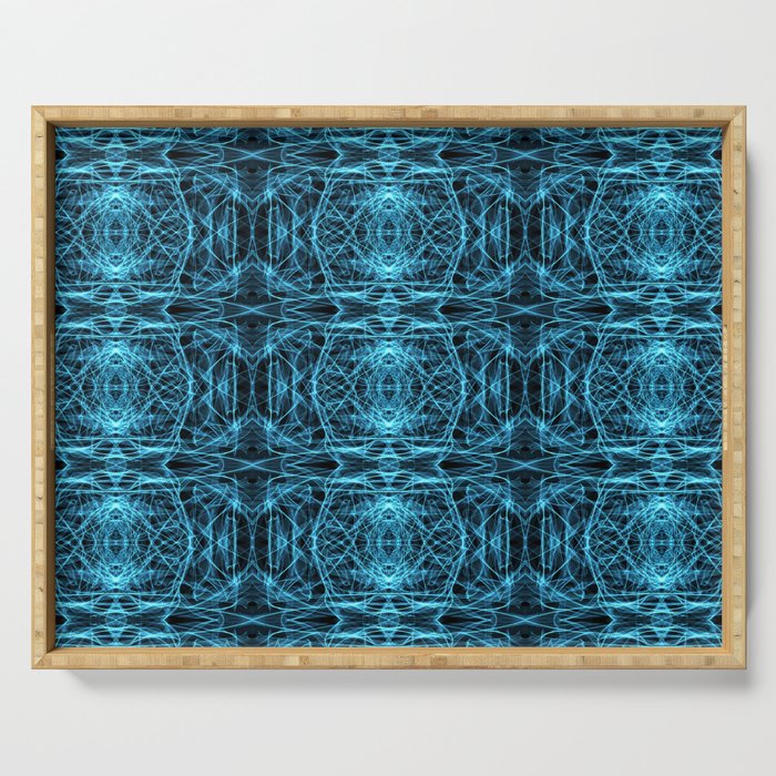 Liquid Light Series 38 ~ Blue Abstract Fractal Pattern Serving Tray