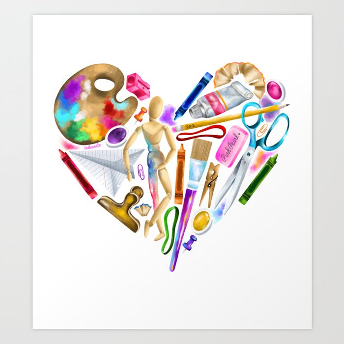 Art Supplies Heart Art Print by RodenandCo