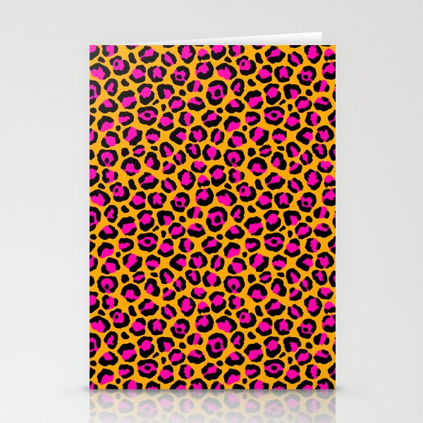 Neon Orange Pink Leopard Pattern Stationery Cards