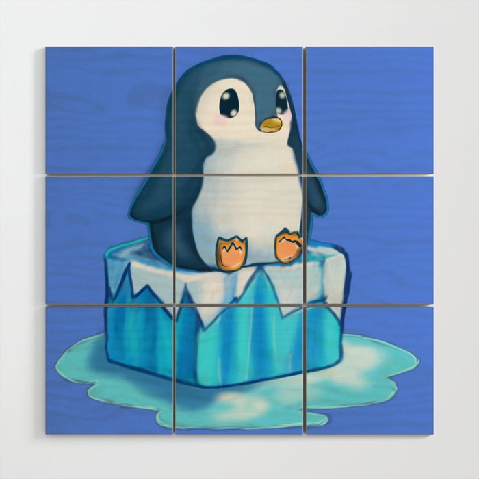 Penguin on Ice Wood Wall Art