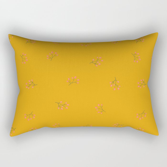 Branches With Red Berries Seamless Pattern on Mustard Background Rectangular Pillow