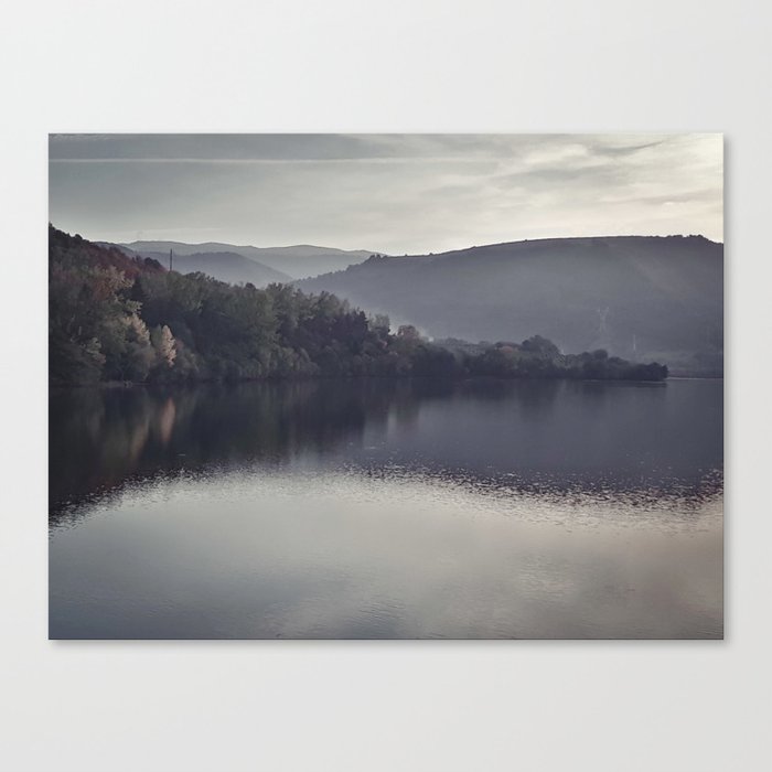 Deep autumn mountain lake mirror landscape Canvas Print