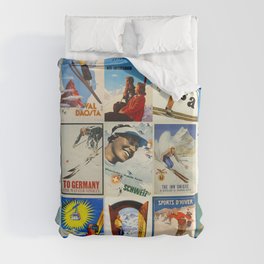 Vintage Skiing Posters Duvet Cover