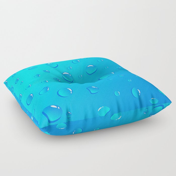 Water Droplets on Blue Background. Floor Pillow