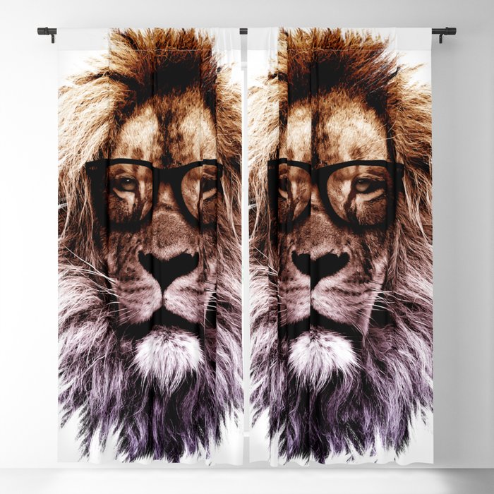 Lion Hipster Art White Blackout Curtain