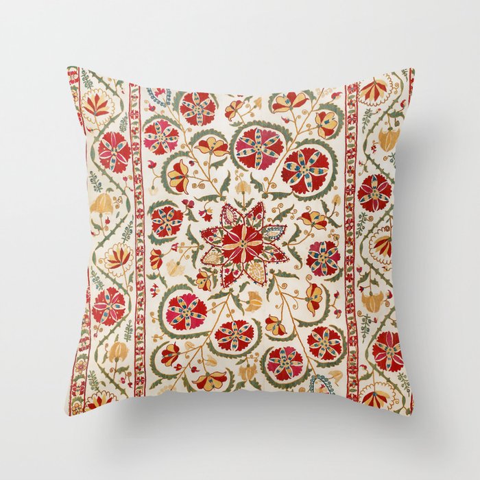 Nurata Suzani Bokhara Uzbekistan Embroidery Print Throw Pillow