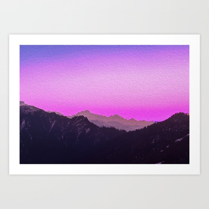Pink Skies Over The Mountains Digital Artwork In Oil Painting