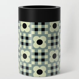 Mint sage gingham floral checker pattern Can Cooler