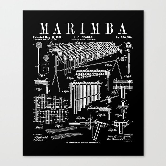 Marimba Player Percussion Musical Instrument Vintage Patent Canvas Print
