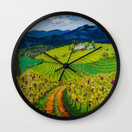 Italy Tuscany Vineyards Wall Clock | Winery, Farmhouse, Italian, Painting, Landscape, Rural, Agriculture, Life, Countryside, Mountains 