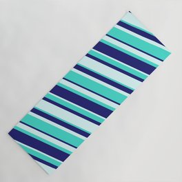 [ Thumbnail: Turquoise, Midnight Blue, and Light Cyan Colored Stripes/Lines Pattern Yoga Mat ]