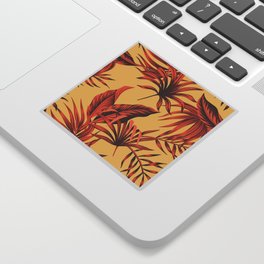 Tropical vintage red palm leaves on honey yellow background Sticker