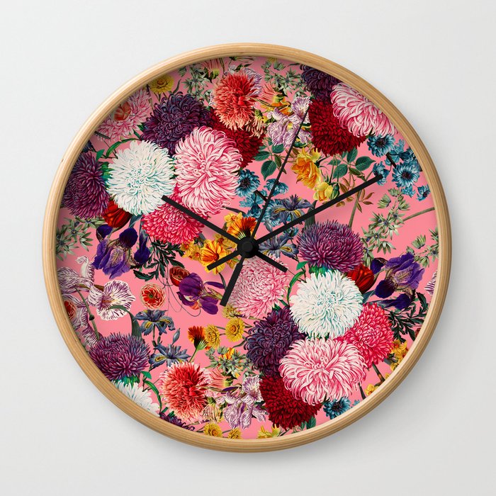 Floral Pink Pattern Wall Clock