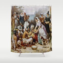 The First Thanksgiving Shower Curtain | Painting, Vintage 