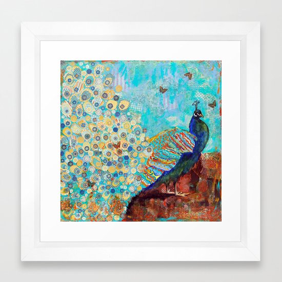 Peacock Paparazzi Peacock Mixed Media Collage Painting Framed Art