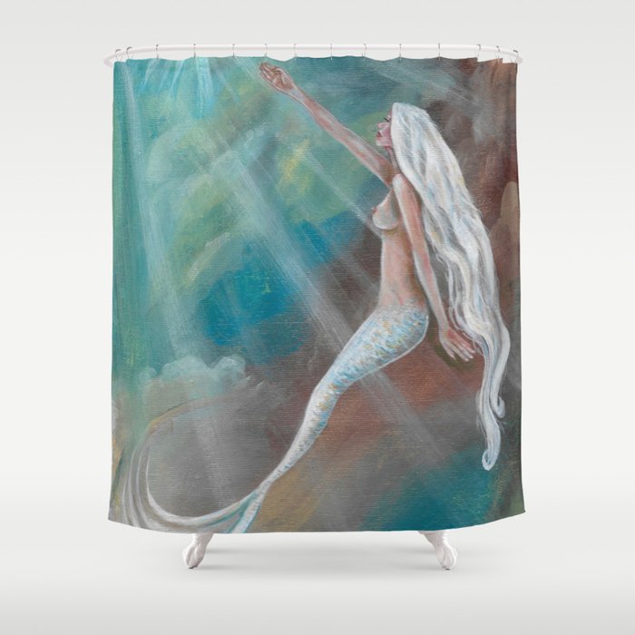 Angelfish Mermaid Fantasy Art by Laurie Leigh Nude Shower Curtain