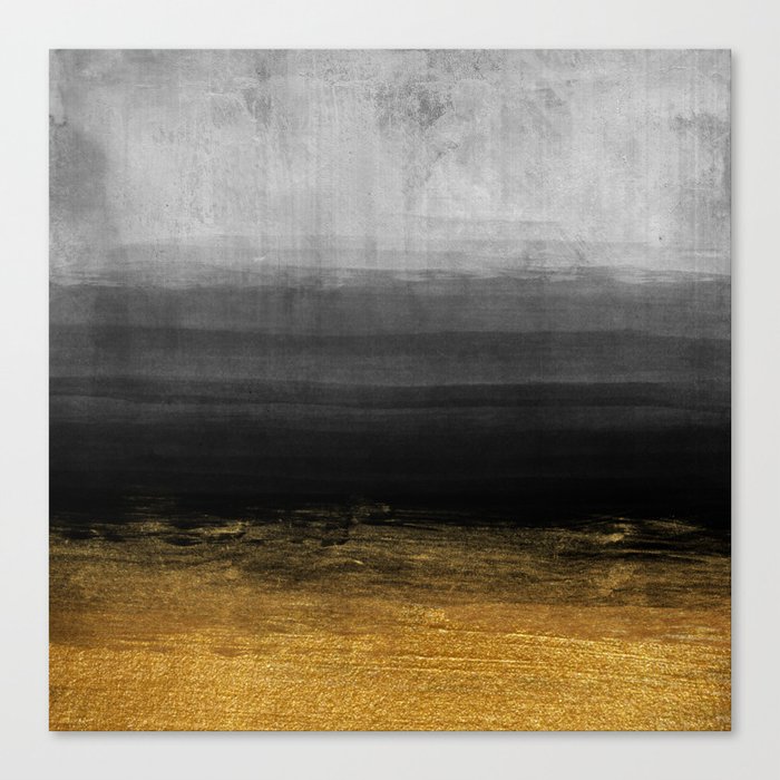 Black and Gold grunge stripes on modern grey concrete abstract background - Stripe -Striped Canvas Print