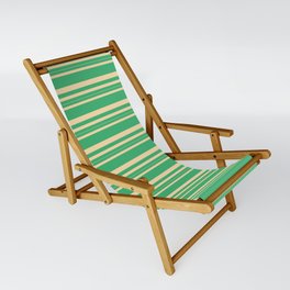 [ Thumbnail: Sea Green and Tan Colored Lined/Striped Pattern Sling Chair ]