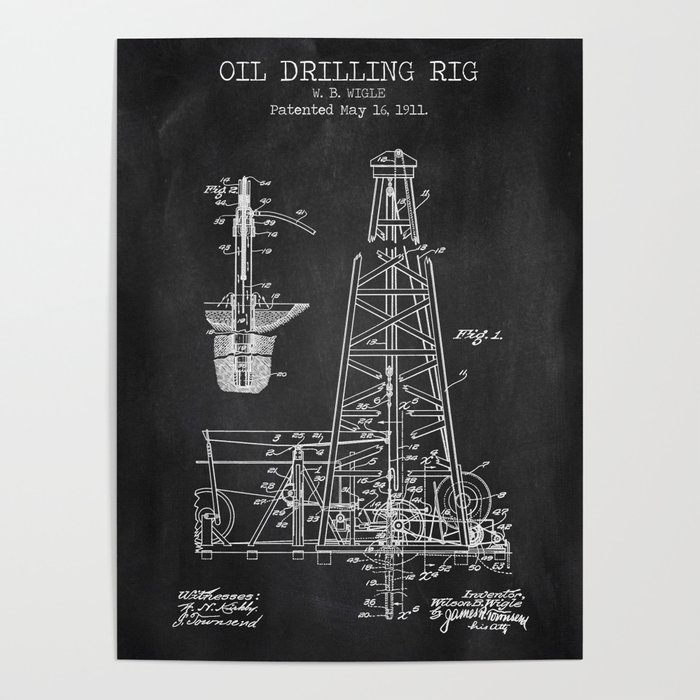 Oil Drilling Rig chalkboard patent Poster