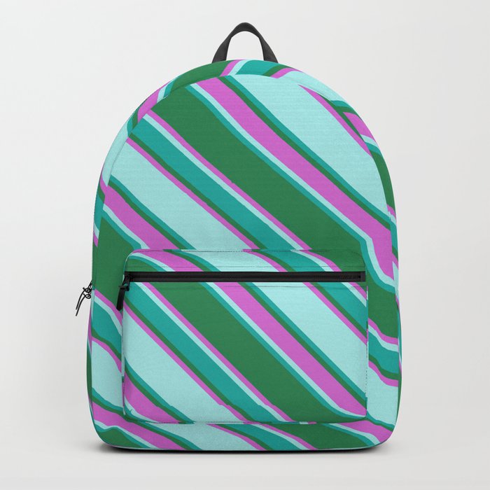 Sea Green, Orchid, Turquoise & Light Sea Green Colored Lined Pattern Backpack