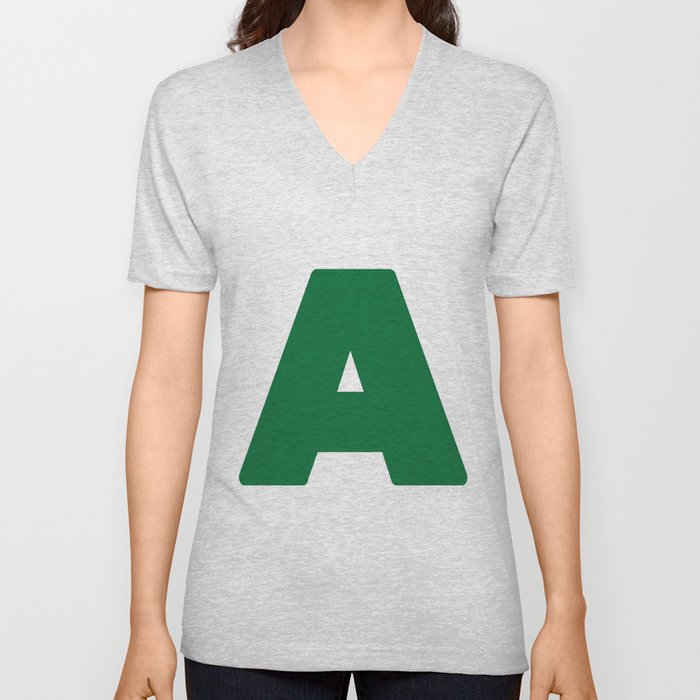 A (Olive & White Letter) V Neck T Shirt