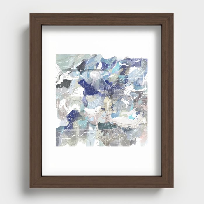 Abstract Map Blue Recessed Framed Print