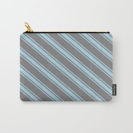 [ Thumbnail: Grey & Light Blue Colored Stripes Pattern Carry-All Pouch ]