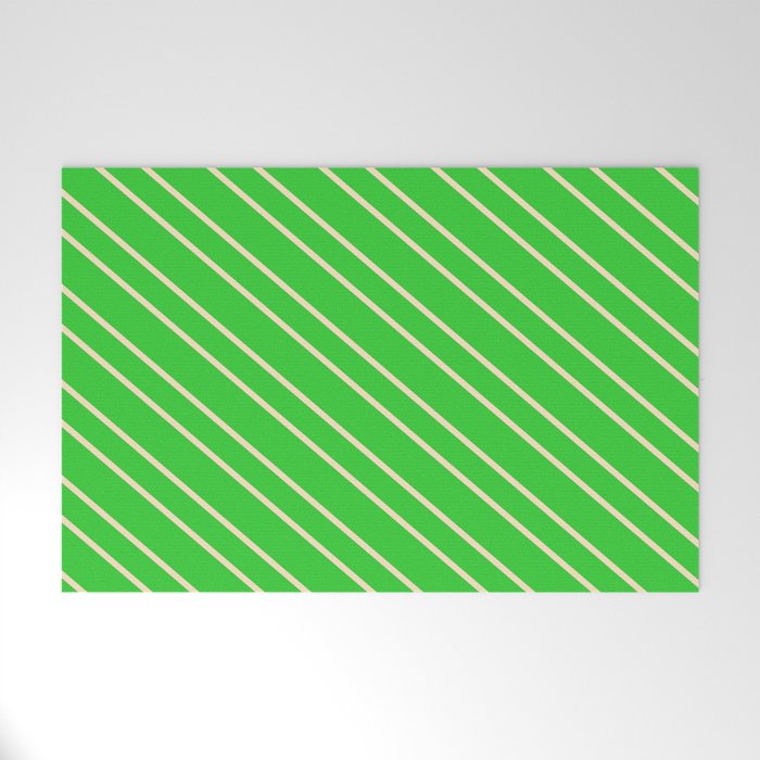 Lime Green & Bisque Colored Stripes Pattern Welcome Mat