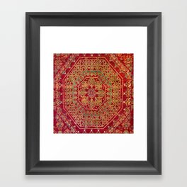 Bohemian Medallion VII // 15th Century Old Distressed Red Green Coloful Ornate Accent Rug Pattern Framed Art Print