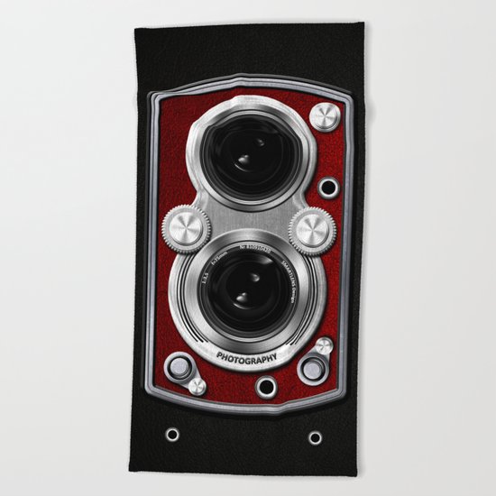 Vintage Camera Red Beach Towel
