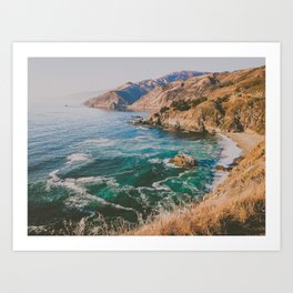 blue water on golden california coast Art Print