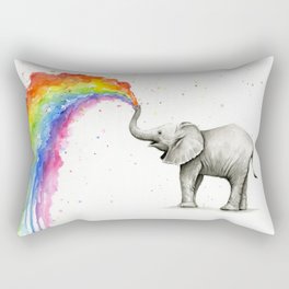 Baby Elephant Spraying Rainbow Rectangular Pillow