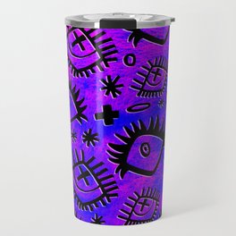 Weird Alternative Eyes and Doodles Watercolor Abstract (purple) Travel Mug