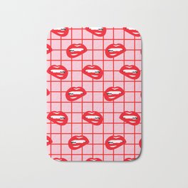 My Lips Are Sealed Bath Mat | Graphic, Graphicdesign, Pattern, Grid, Pop, Lips, Retro, Bright, Print, Red 