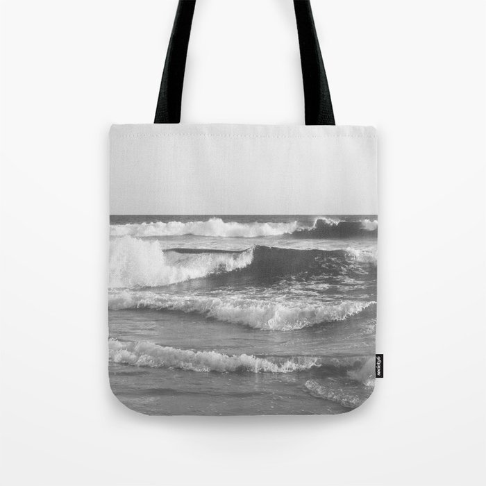 Huntington Beach Waves in Black and White Tote Bag
