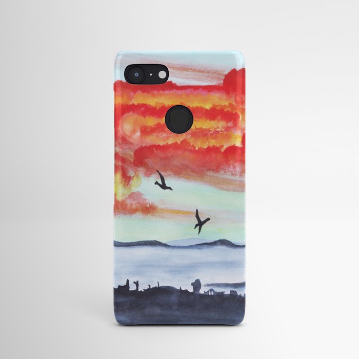Watercolor Illustration - Red Clouds Android Case