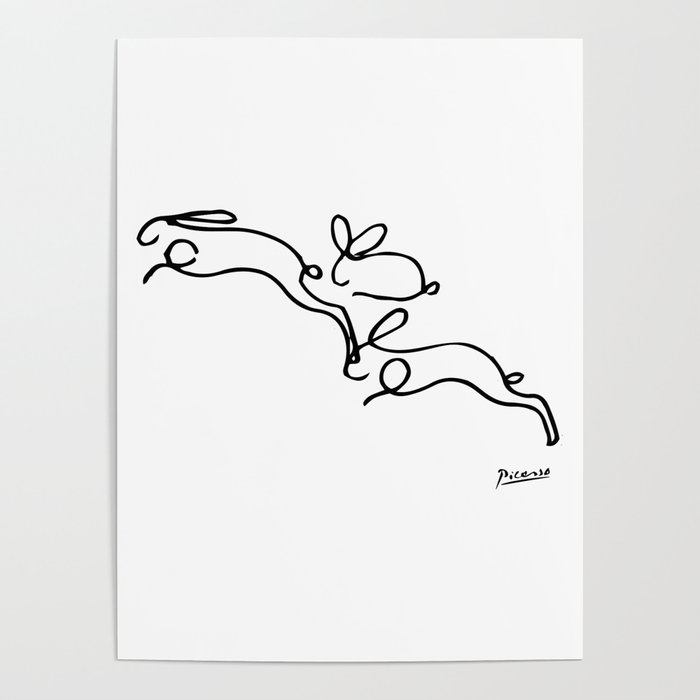 Picasso - Rabbits Line Drawing, Animals Sketch Art Print by ARTORAMA SHOP