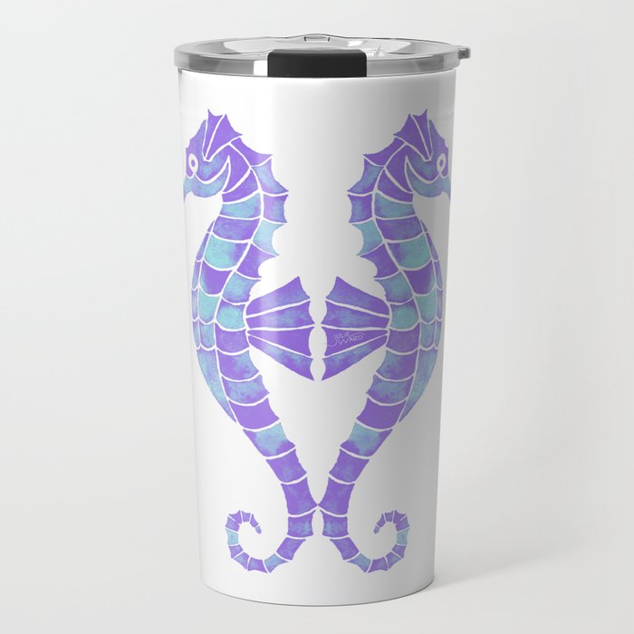 Watercolor Seahorses - Lavender and Teal Travel Mug
