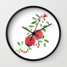 Pomegranates on White Background by MarcyBrennanArt Wall Clock