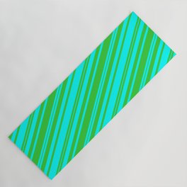 [ Thumbnail: Lime Green & Cyan Colored Stripes Pattern Yoga Mat ]