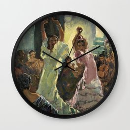 'Scène de Flamenco à Seville' by Jose Herrerilla Cruz Wall Clock