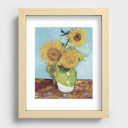 Vase with Three Sunflowers Recessed Framed Print