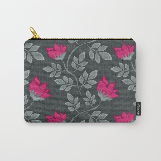 Bright pink flowers on gray Carry-All Pouch
