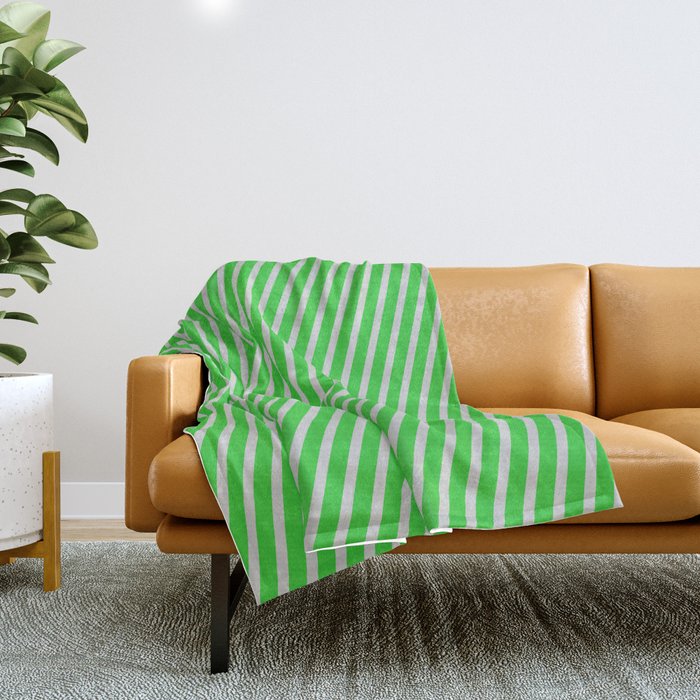 Lime Green and Light Gray Colored Lines Pattern Throw Blanket