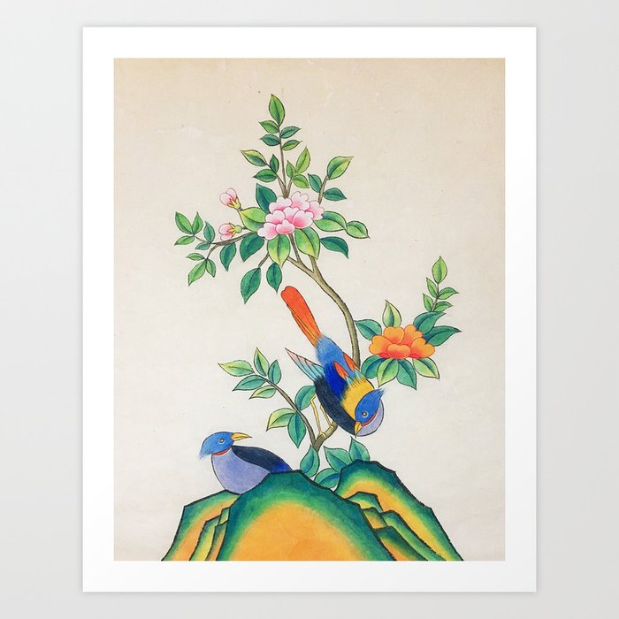 Minhwa: Peony and Two Little Birds  Art Print