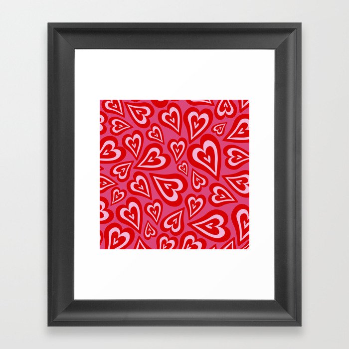 Retro Swirl Love - Red an pink Framed Art Print