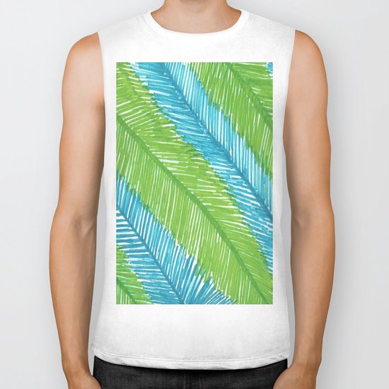 Blue and Green Palm Leaves Biker Tank