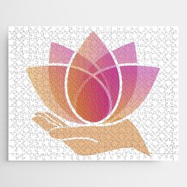 Hand holding a pink lotus flower	 Jigsaw Puzzle