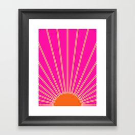 Sun Print Sunrise Hot Pink And Orange Sunshine Retro Sun Wall Art Vintage Boho Abstract Modern Decor Framed Art Print