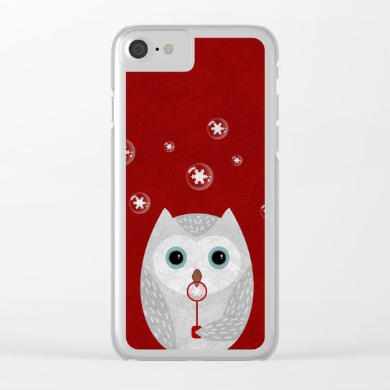 Christmas Owl Red Marble Clear iPhone Case